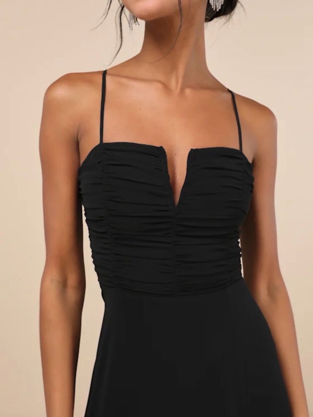 NWT Lulus Black Spaghetti-Strap Maxi Dress with Front Slit Medium - Picture 3 of 8